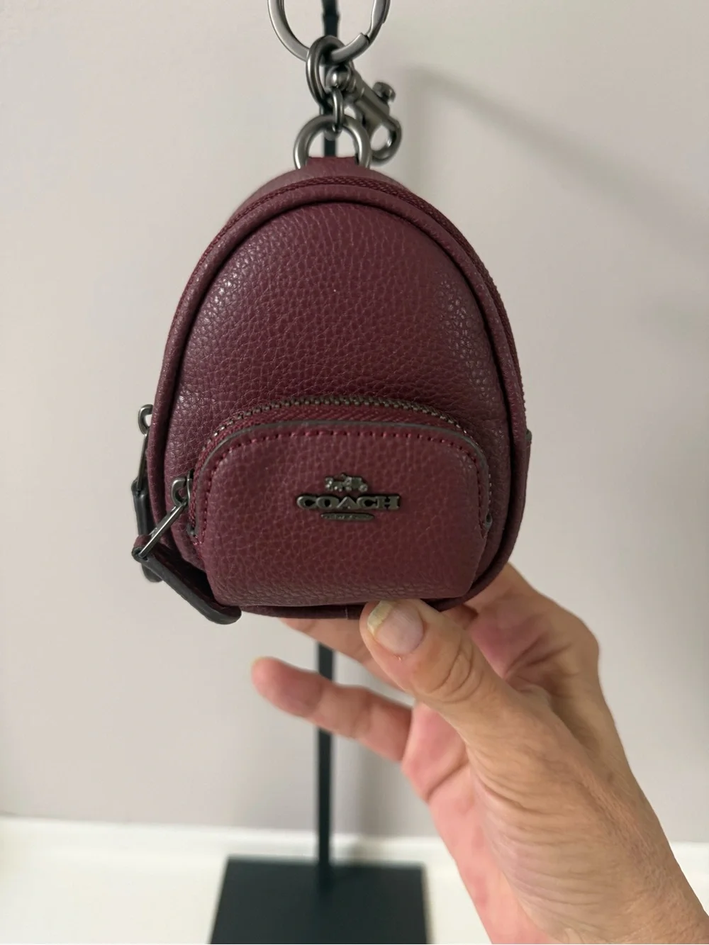 Coach Pebbled Leather Mini Backpack Keychain/ Bag Charm - Wine